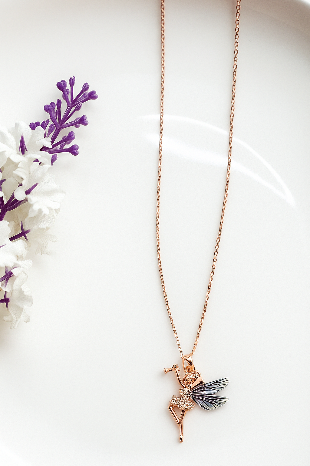 Whimsical Crystal Fairy Pendant Necklace