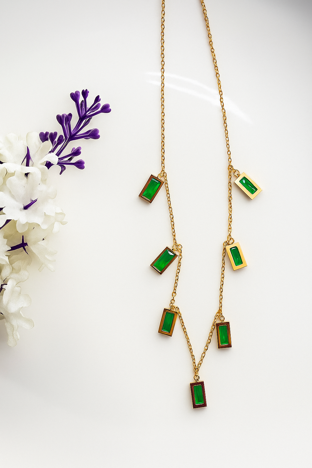 Stylish Gold Plated Chain with Wave Links and Crystal Accents