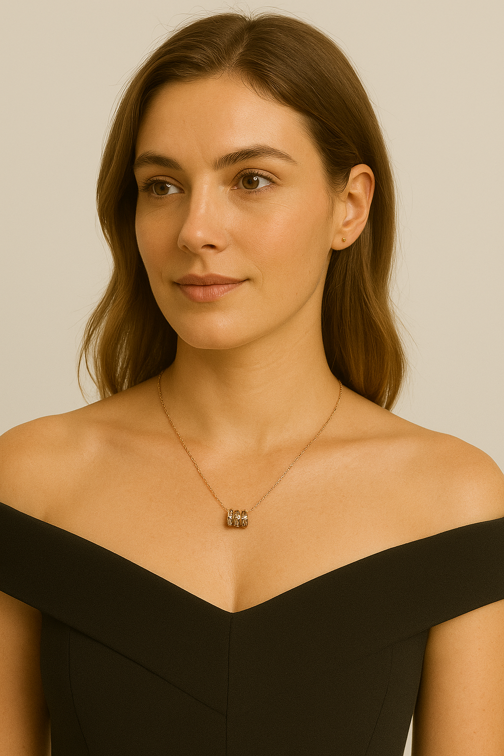 Elegant Gold plated Chain with Cylindrical Crystal Pendant