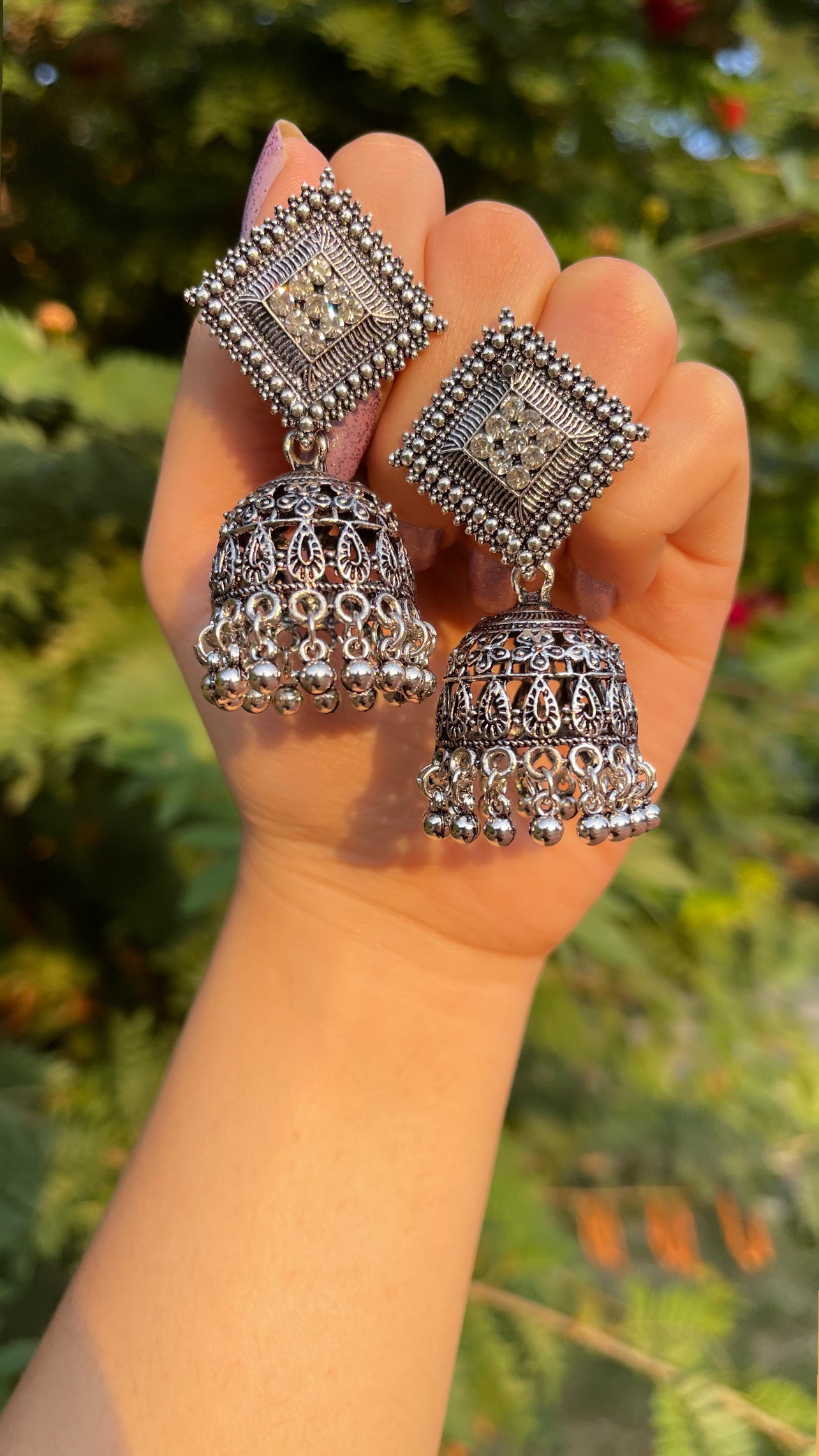 Oxidised Jhumki Earrings