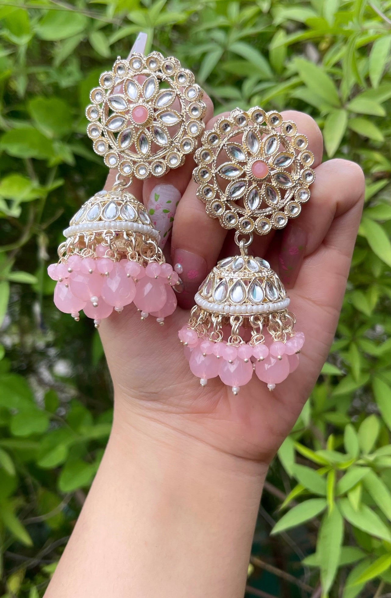 Jasmine Jhumka – Kundan Earrings with Floral Elegance
