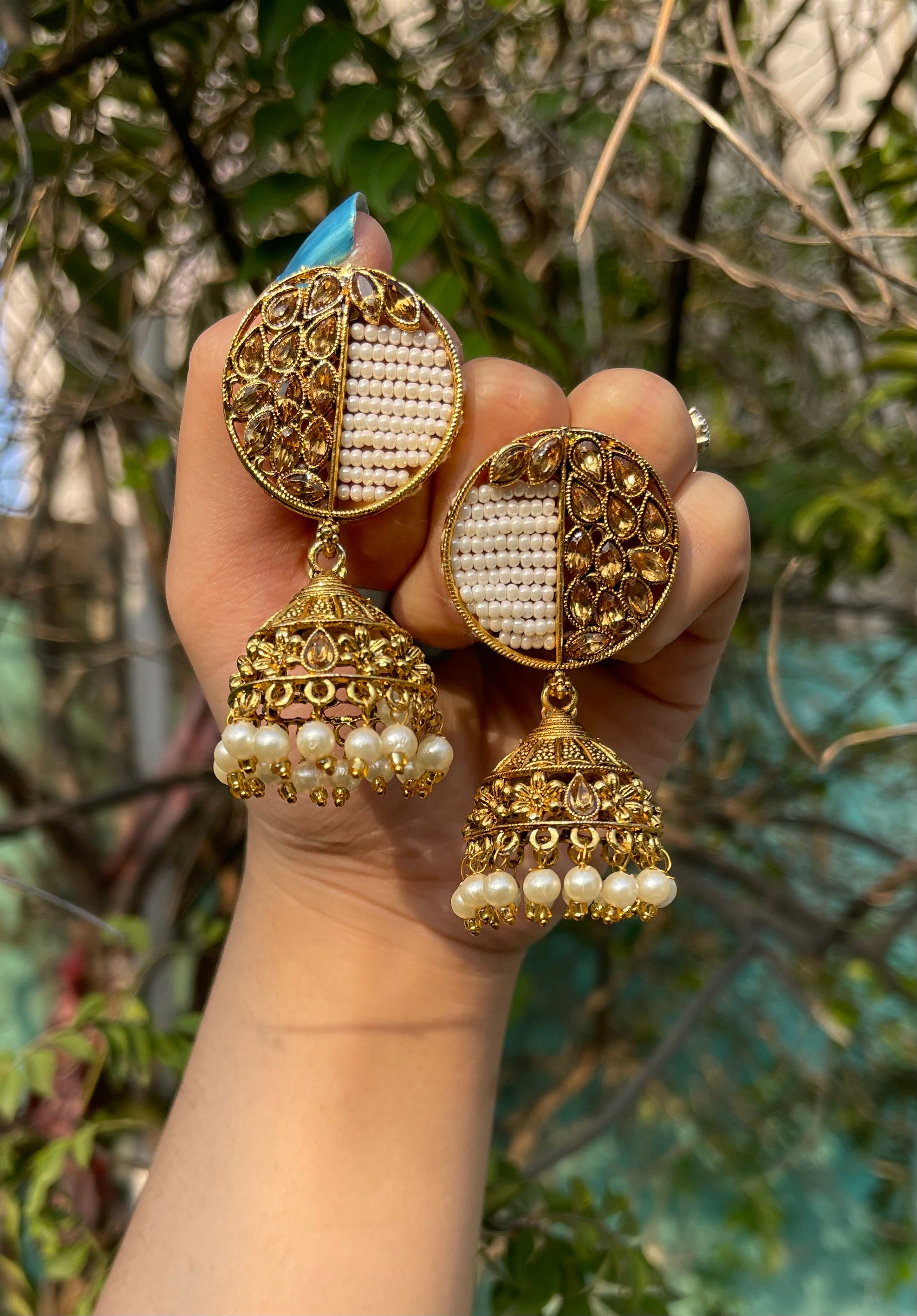 Traditional Gold Plated Kundan & Pearl Jhumka