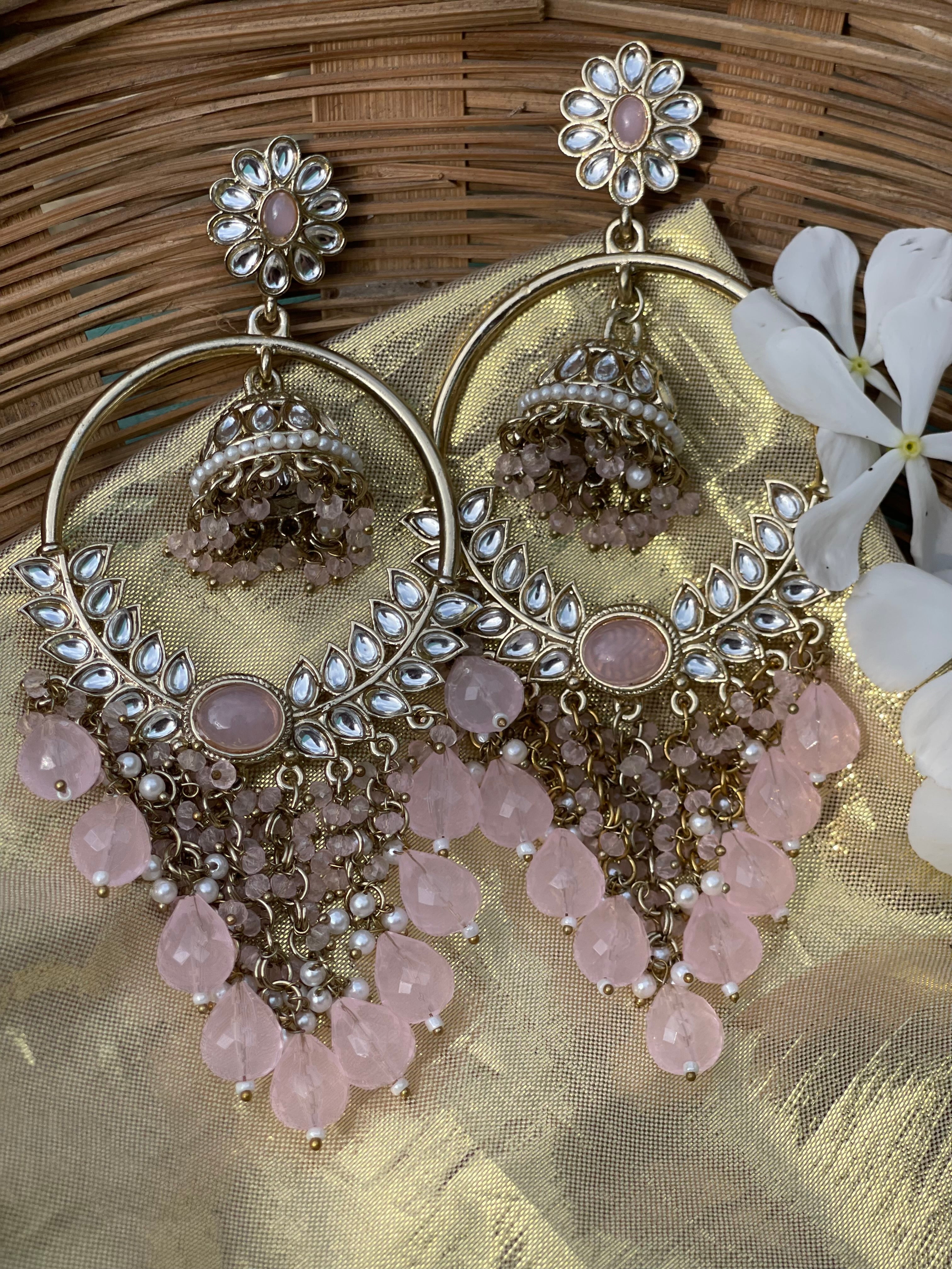Mayuri Earrings — Royal Chandbali in Purple, Green & Pink