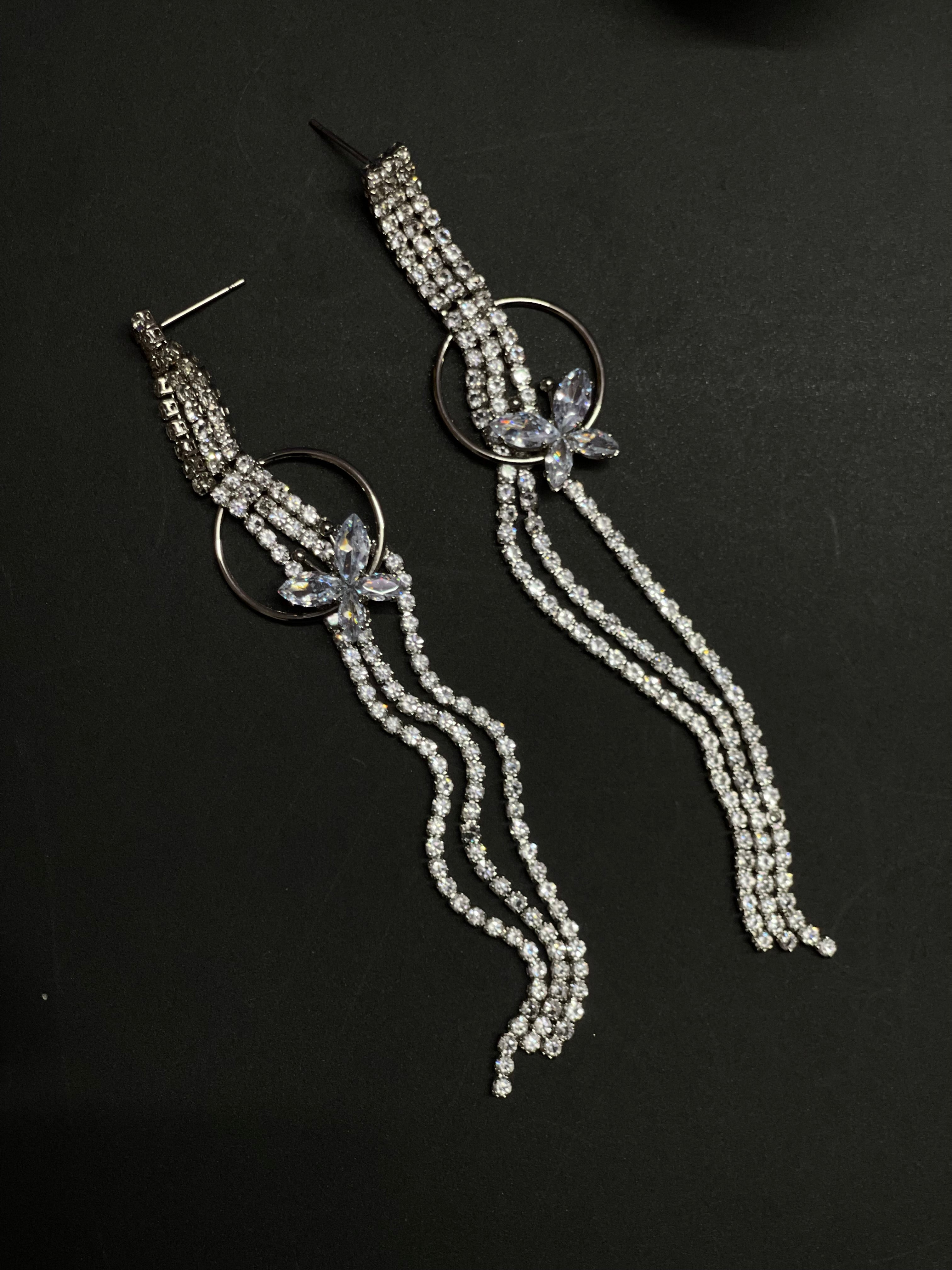 Butterfly Charm Triple-Strand Statement Earrings (Gold & Silver Variants)