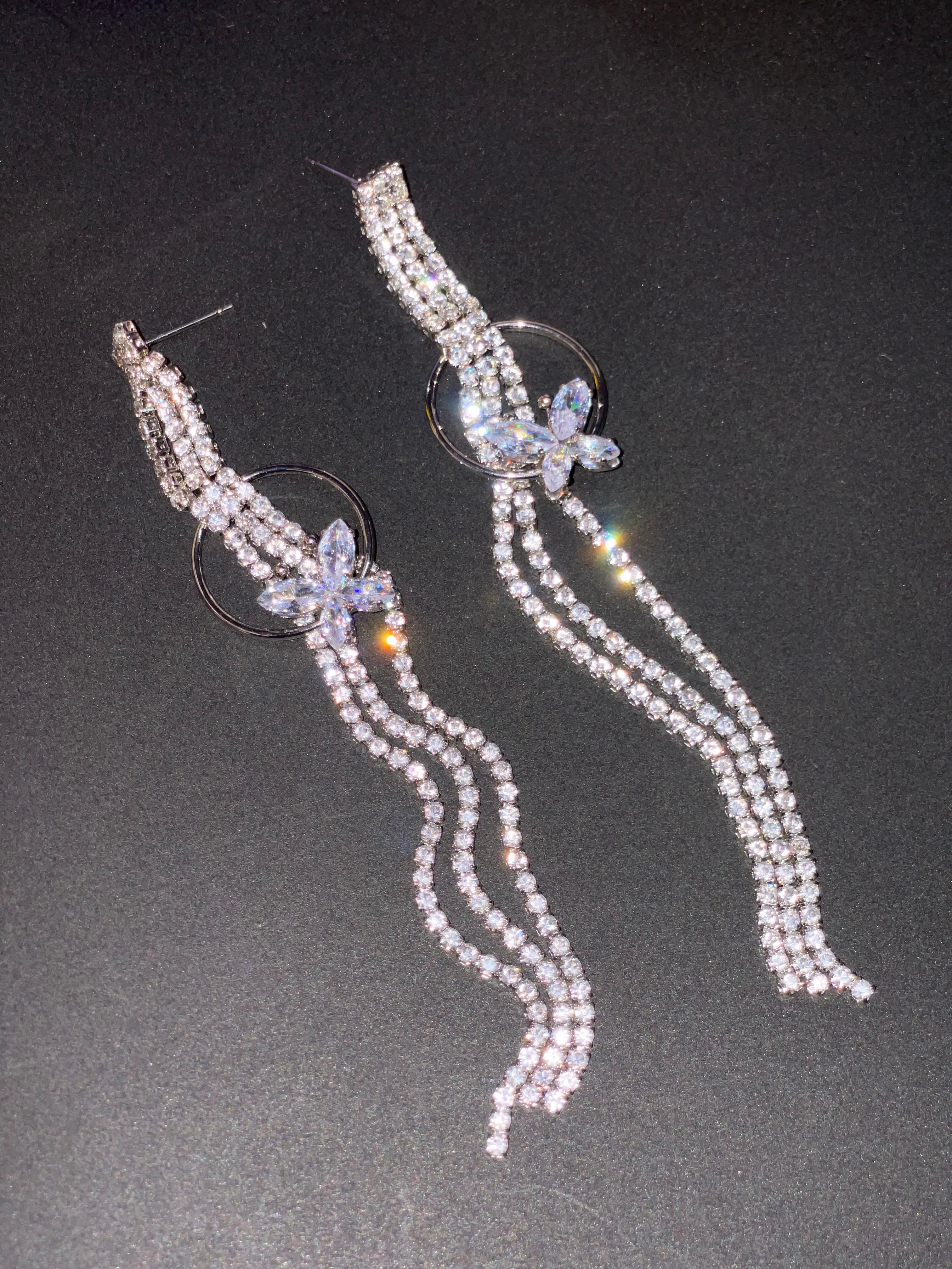 Butterfly Charm Triple-Strand Statement Earrings (Gold & Silver Variants)