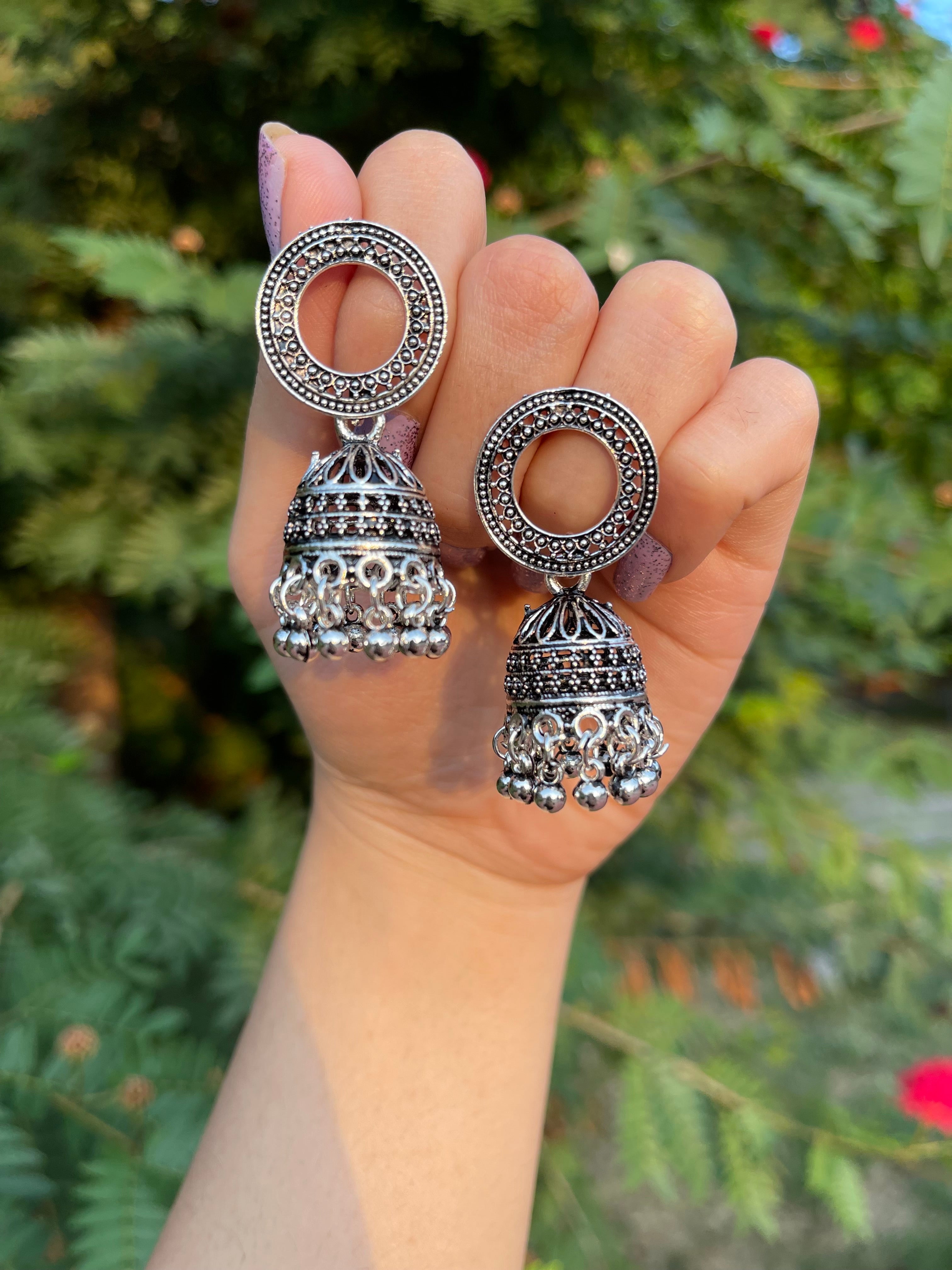 Oxidised circular jhumki