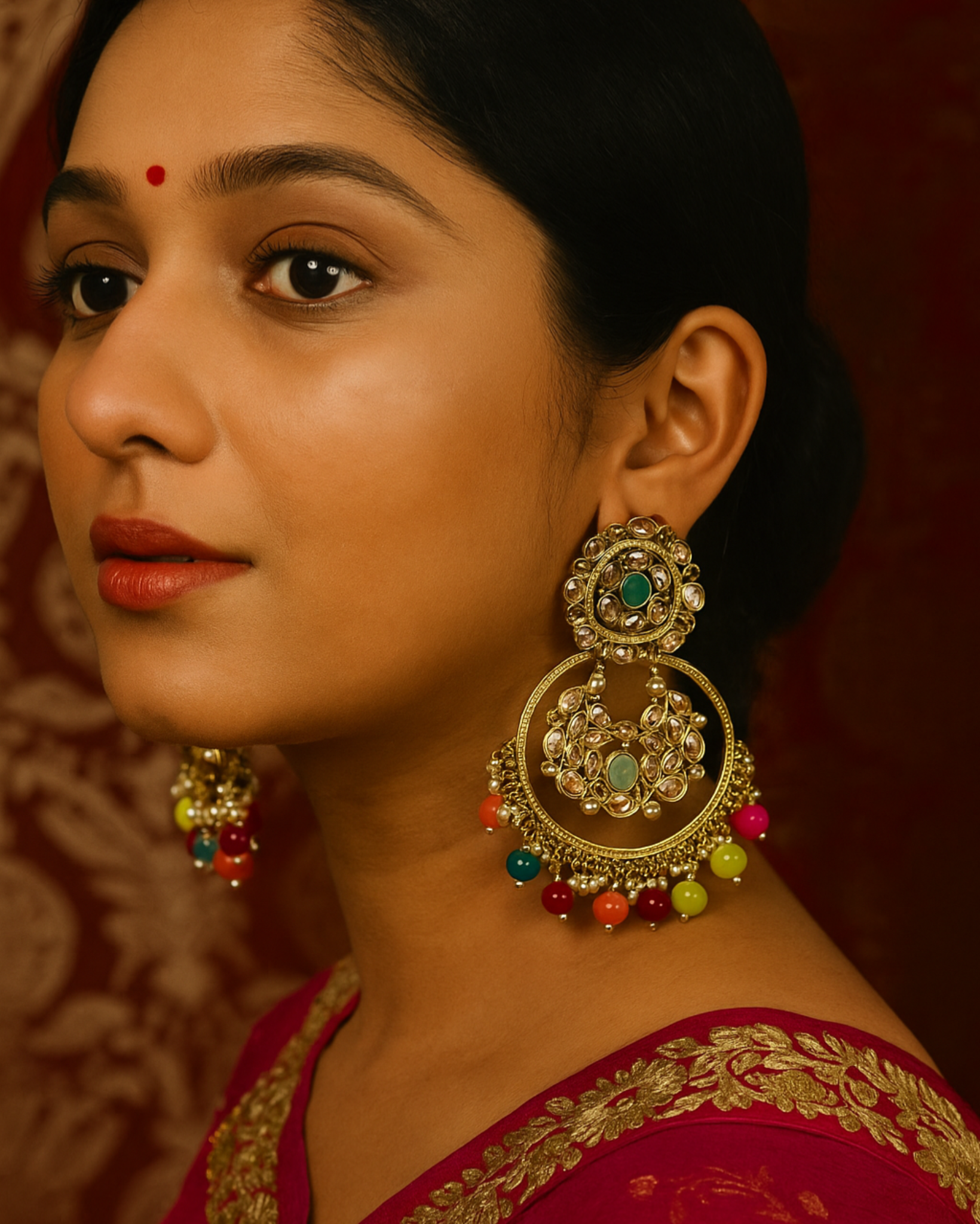 Rangrekha Multicolor Stone Traditional Kundan Hoop Earrings
