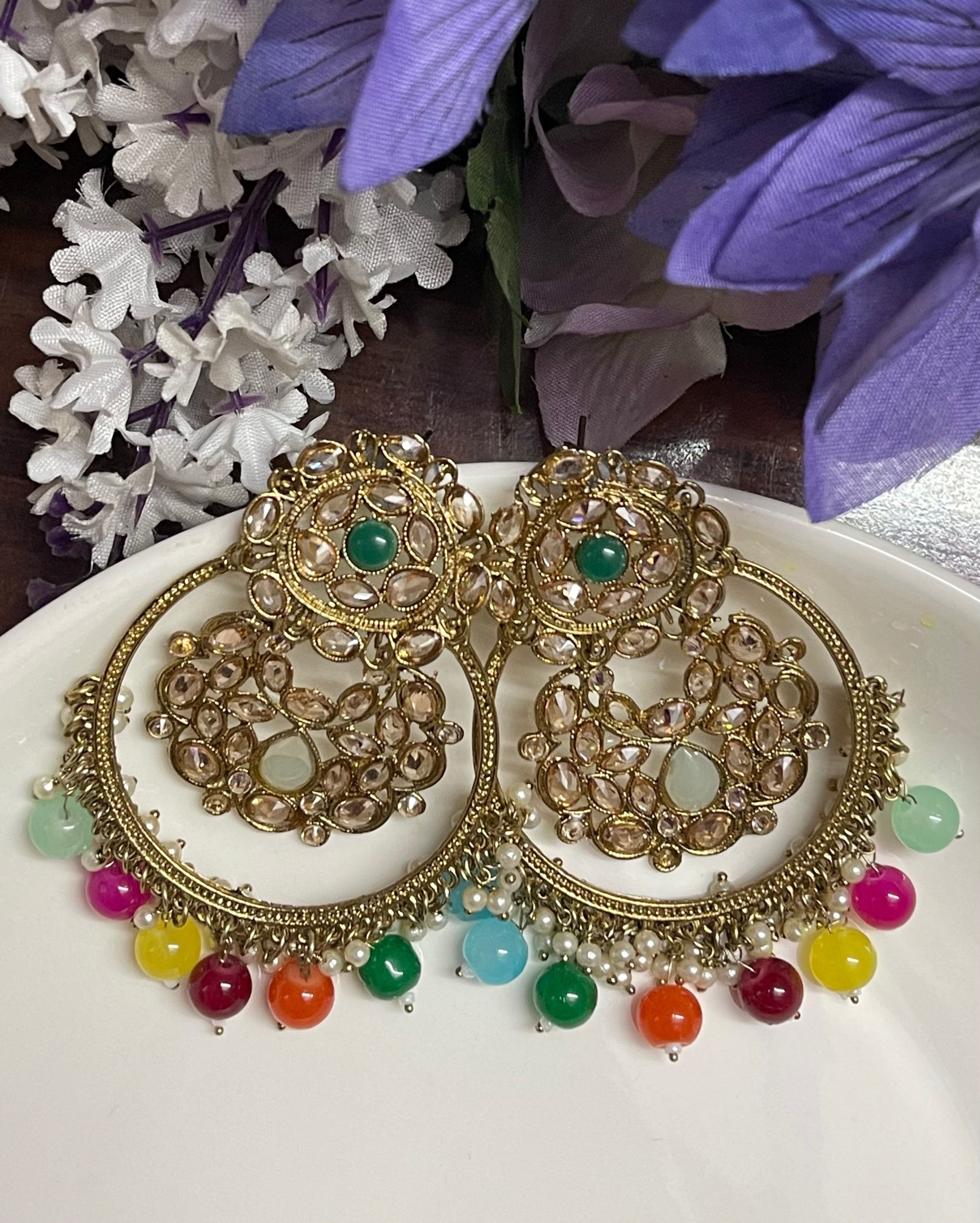 Rangrekha Multicolor Stone Traditional Kundan Hoop Earrings