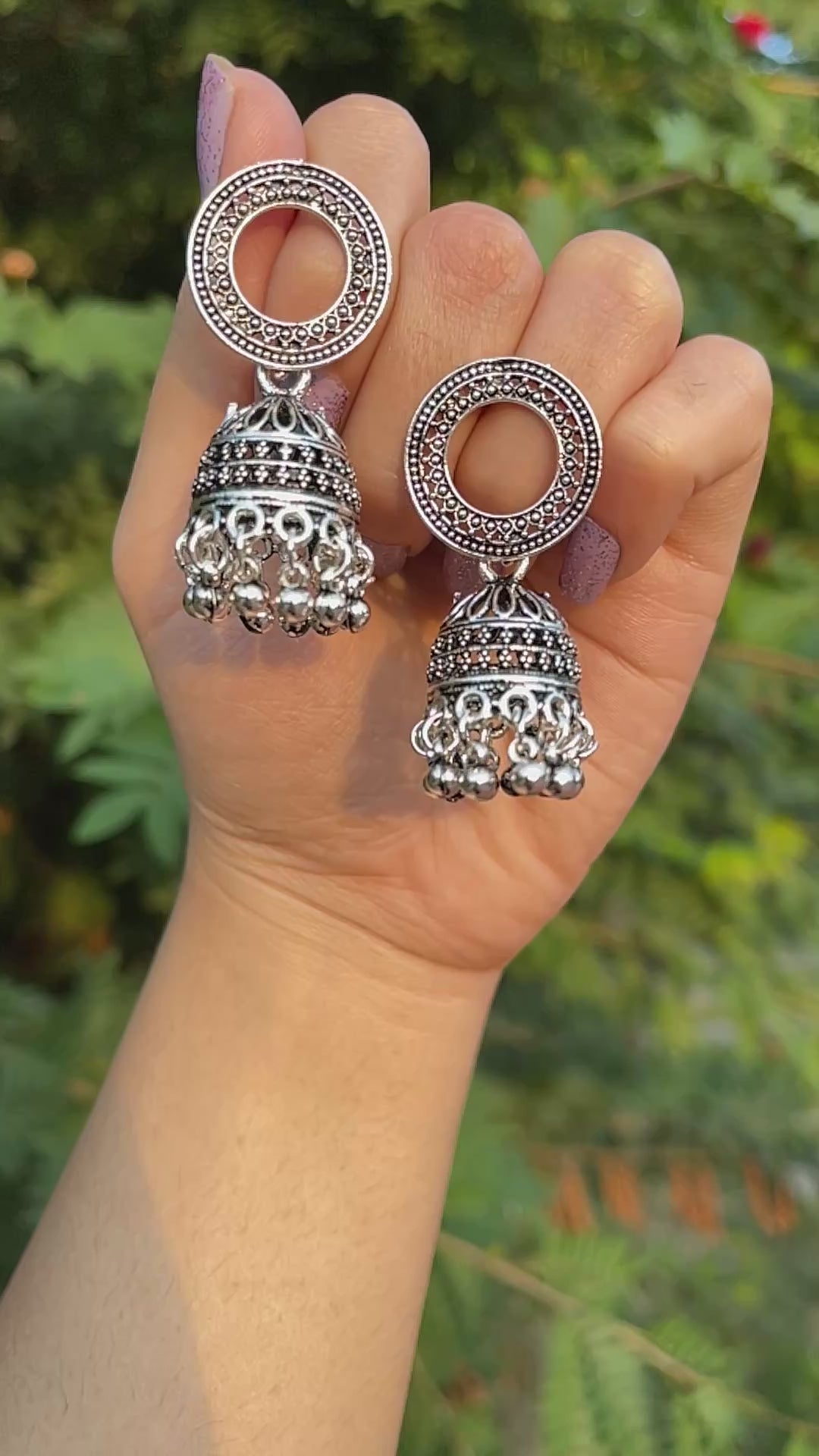 Oxidised circular jhumki