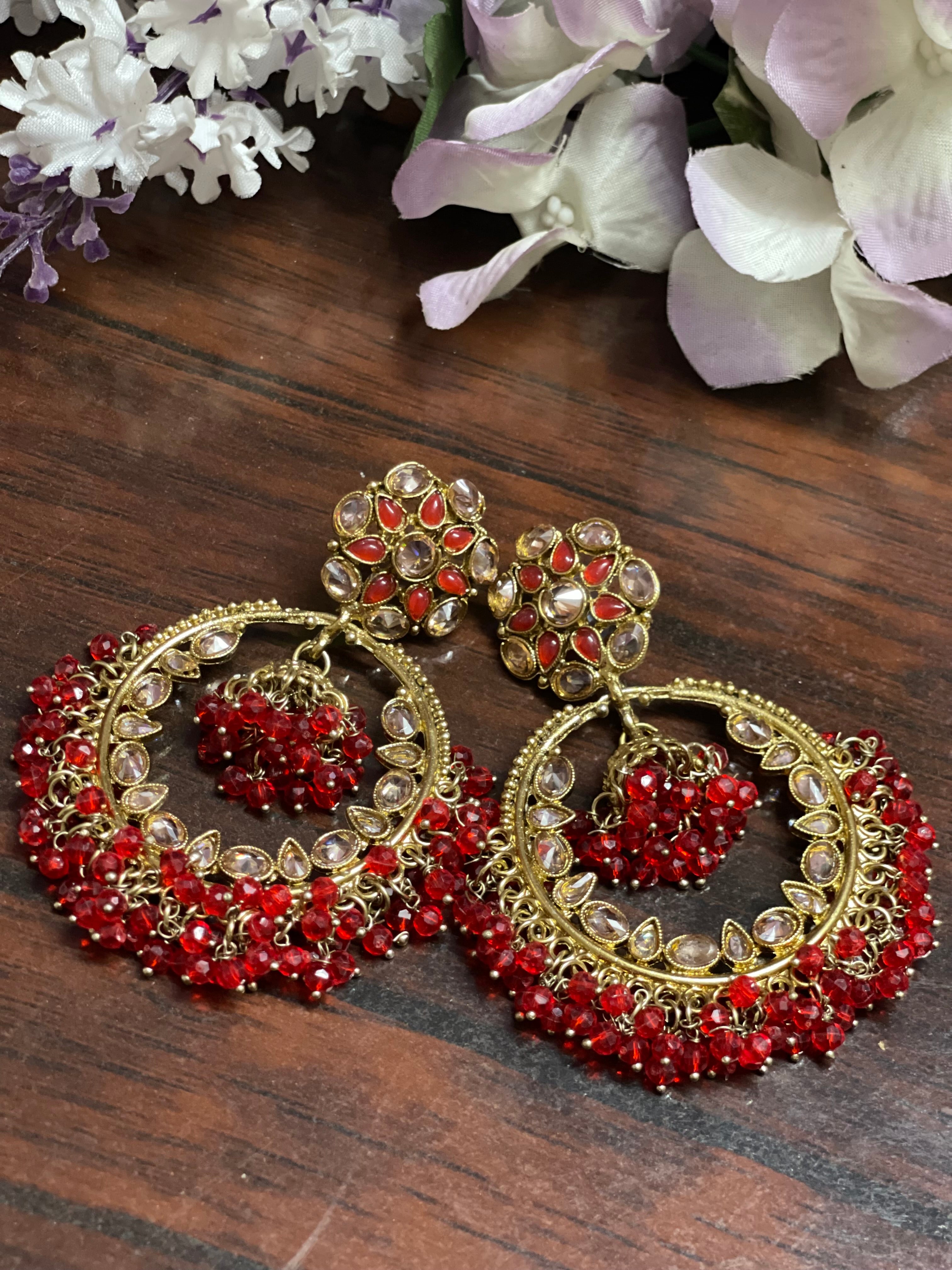 Royal Red Circle Jhumka Earrings – Kundan-Inspired Design