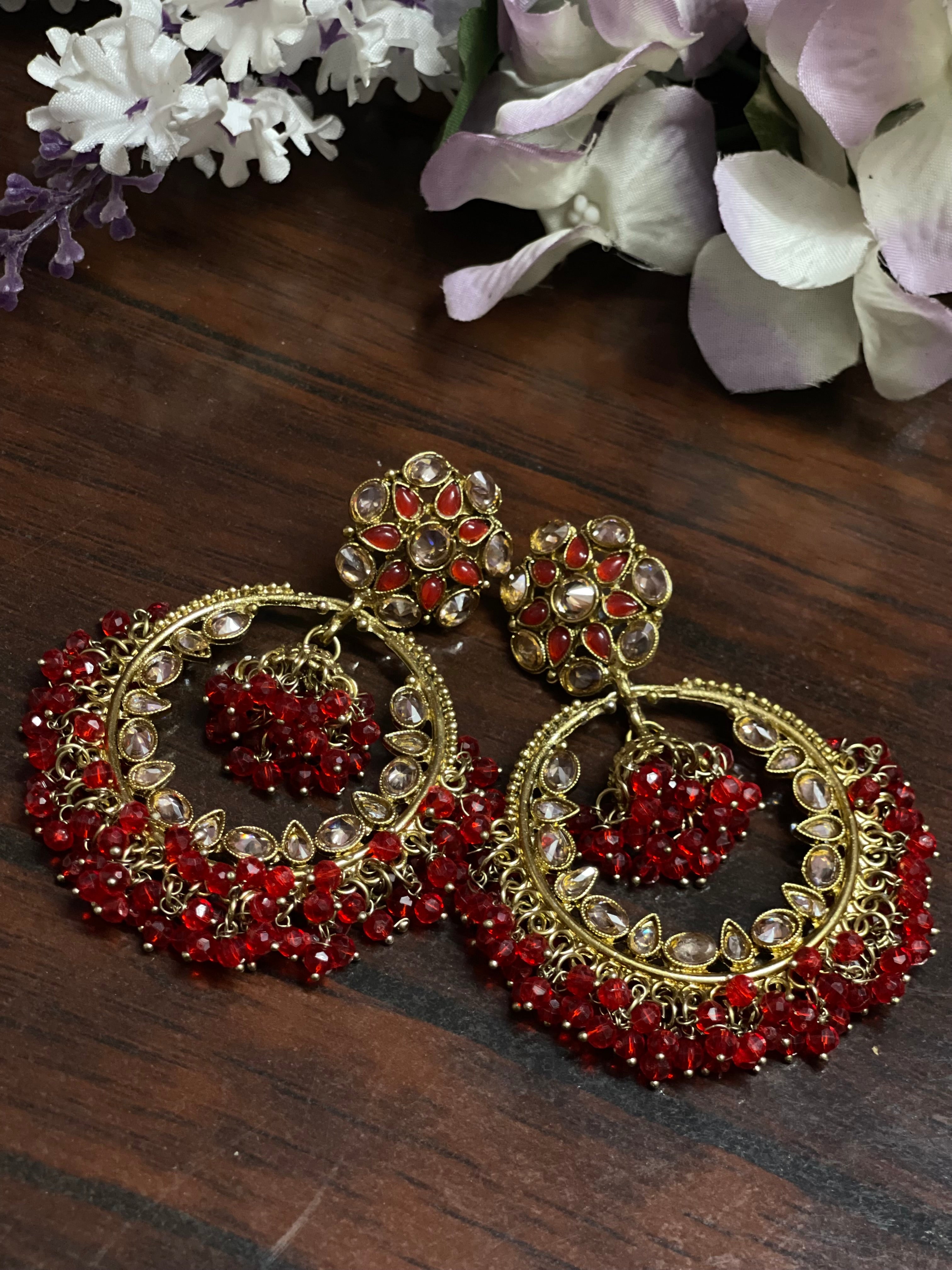Royal Red Circle Jhumka Earrings – Kundan-Inspired Design