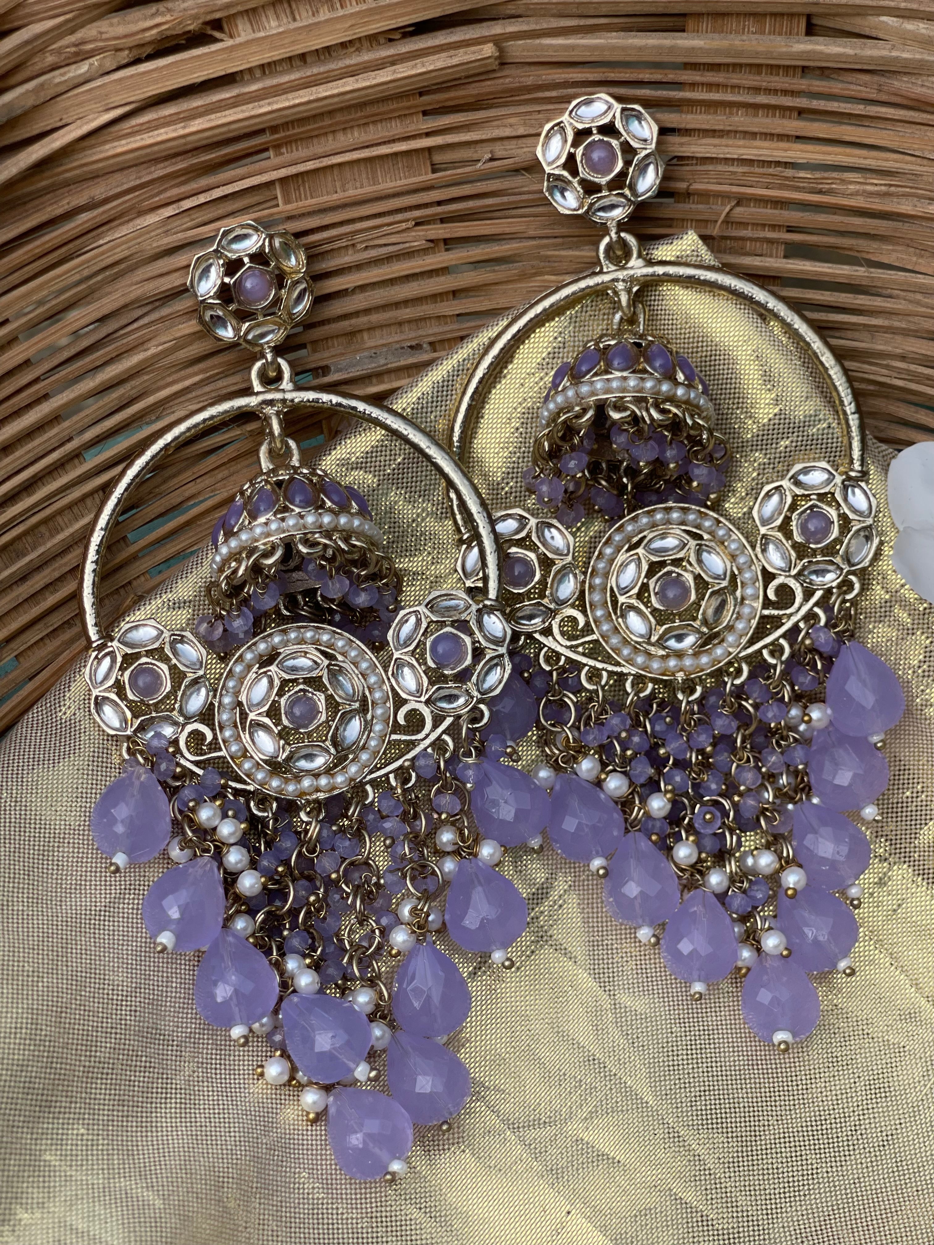 Mayuri Earrings — Royal Chandbali in Purple, Green & Pink