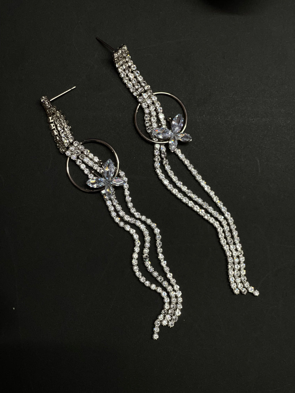 Butterfly Charm Triple-Strand Statement Earrings (Gold & Silver Variants)