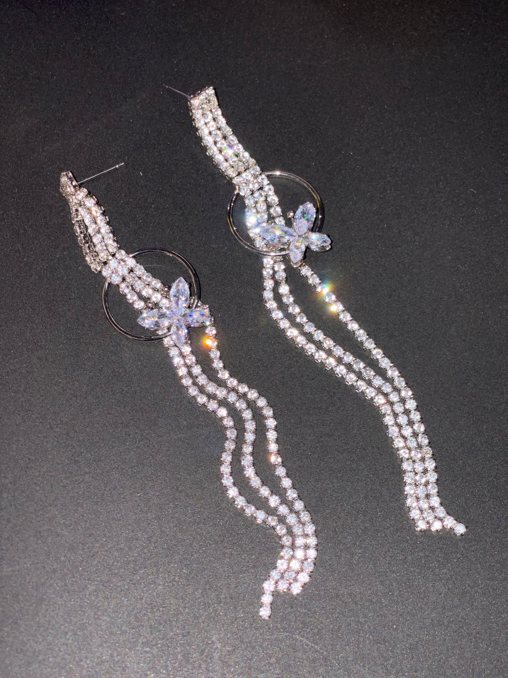 Butterfly Charm Triple-Strand Statement Earrings (Gold & Silver Variants)