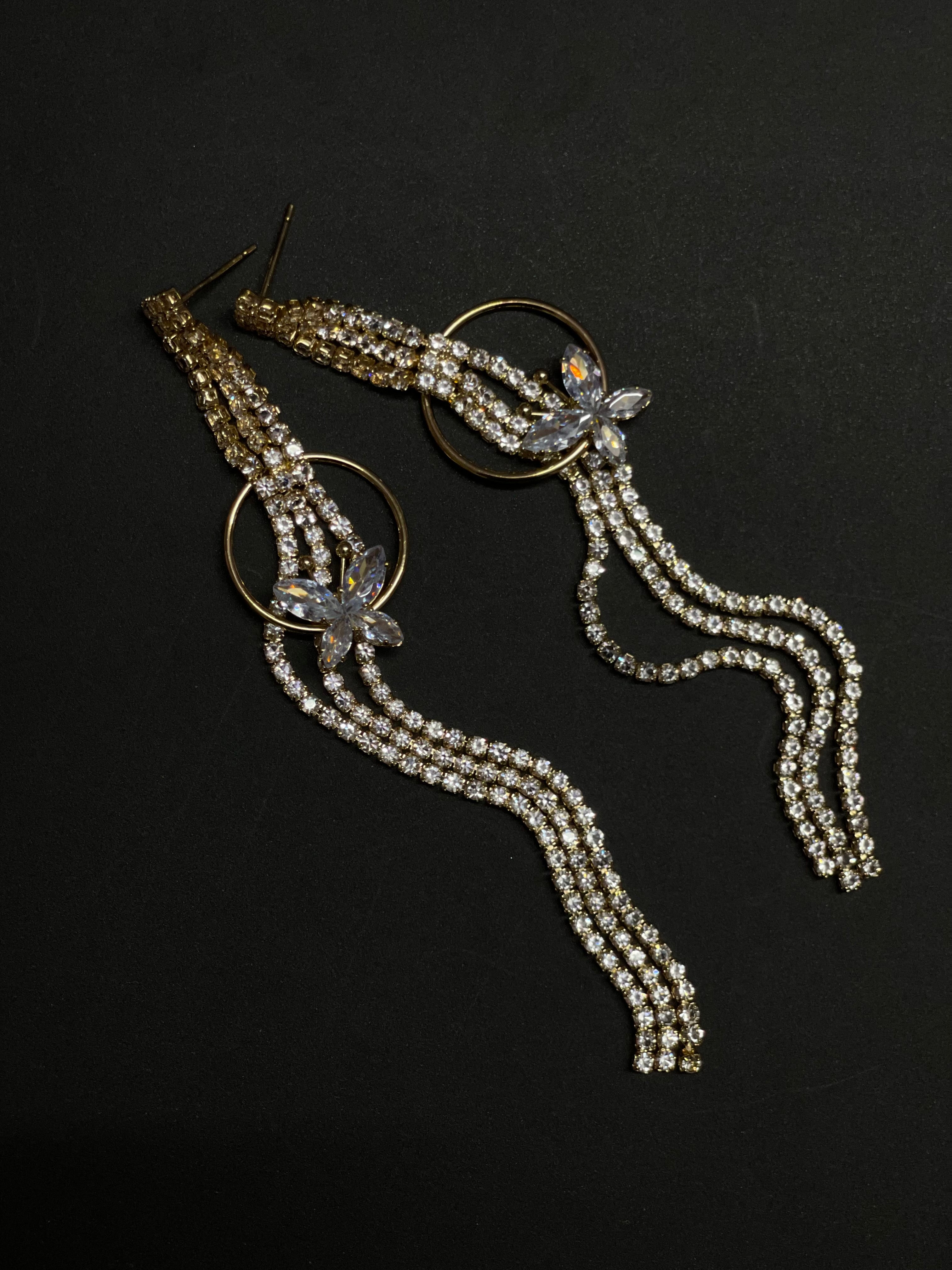 Butterfly Charm Triple-Strand Statement Earrings (Gold & Silver Variants)