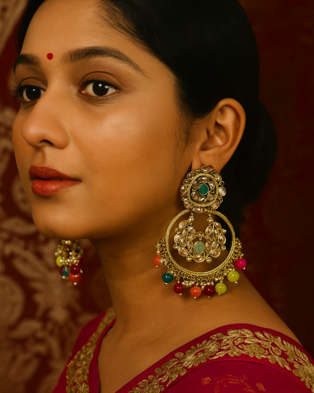 Rangrekha Multicolor Stone Traditional Kundan Hoop Earrings